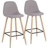 Pebble 28" Bar Stool in Light Grey Fabric & Metal (Set of 2)